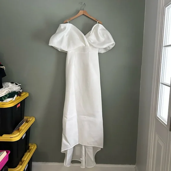 ASOS Maeve Sculpted Off Shoulder Statement Dress in Ivory US 8 - Picture 4 of 16